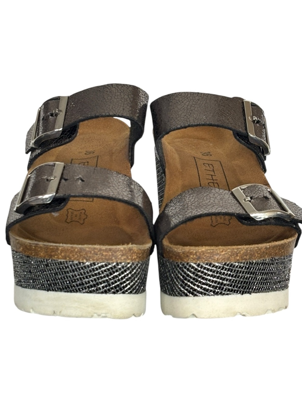 Ethem Metallic Rhinestone Platform Corks Wedge Sandals - Picture 2 of 12